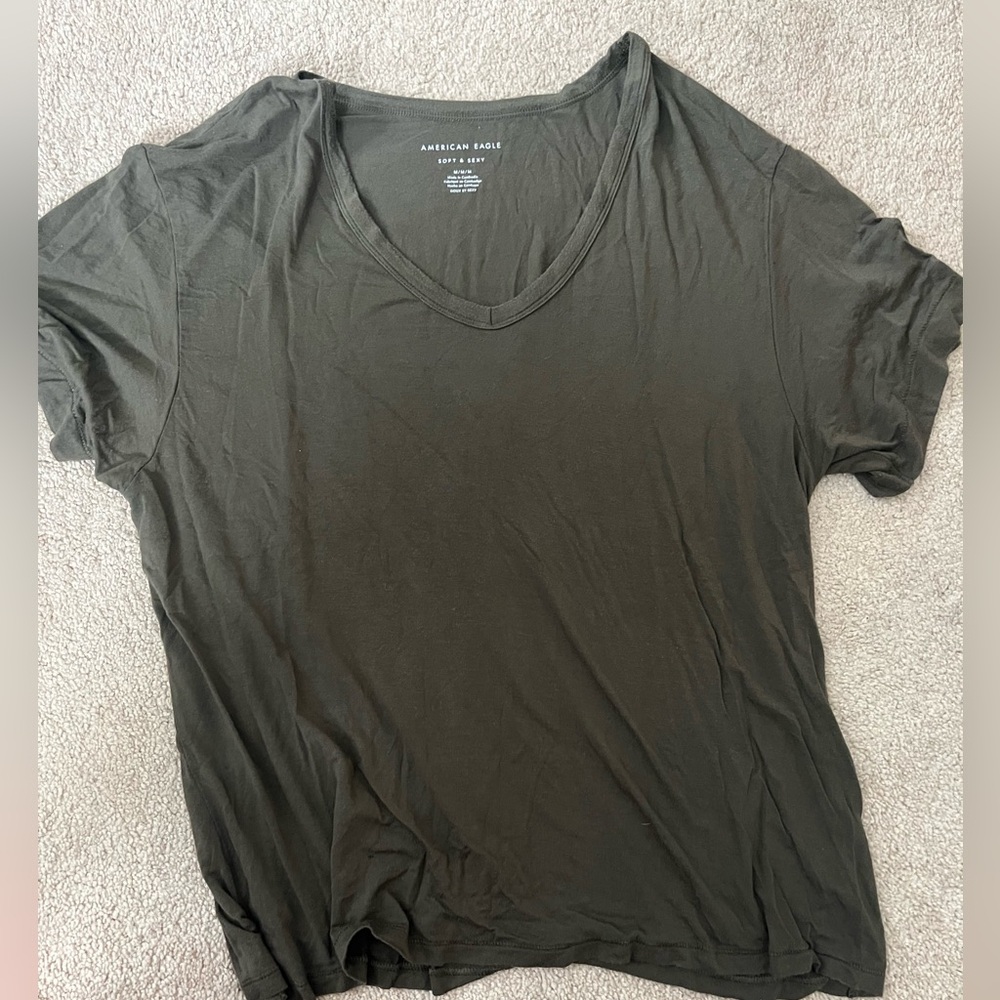 American Eagle Outfitters Women's Olive V-Neck Top